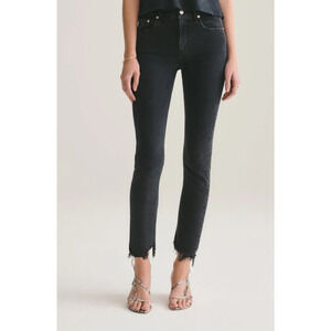 AGOLDE Toni Jeans Women's 27 Black Stretch Distressed Frayed Straight Mid Rise